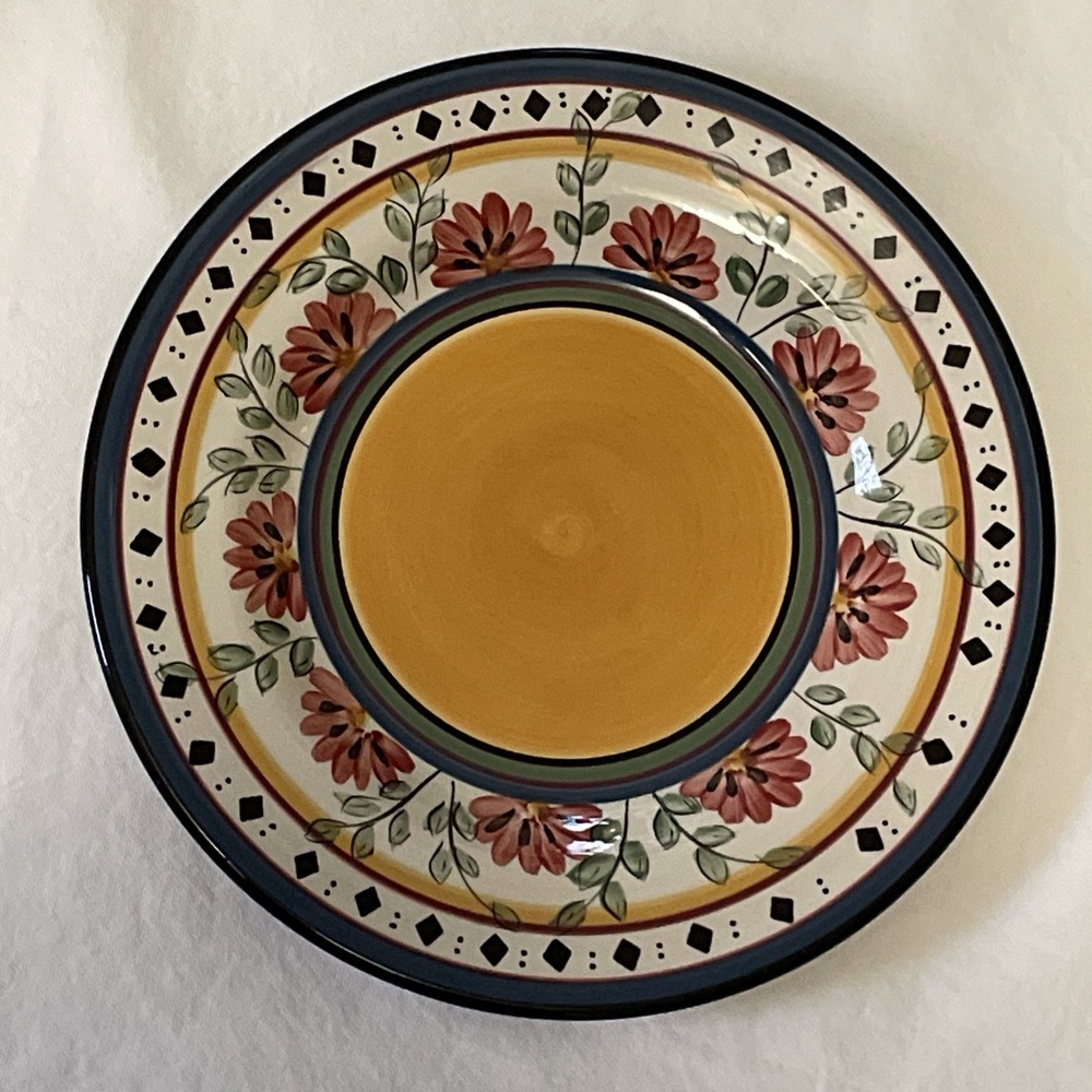 Vtg Pier 1 Alexandria Set of Three 9" Plates Hand Painted Earthenware Floral - Picture 4 of 7